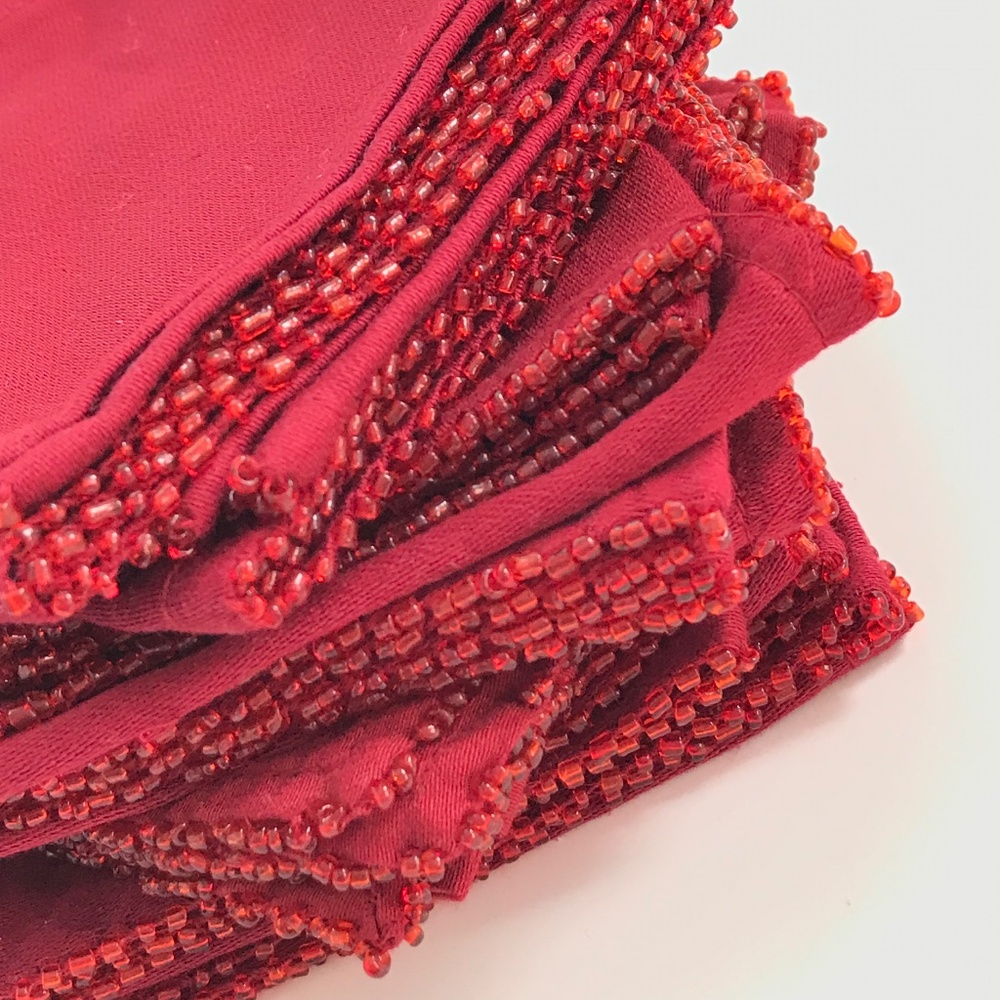 Cotton Beaded Cocktail Napkins Red NWT Set of 16 - Picture 9 of 11